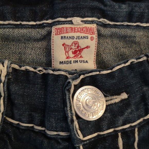 True Religion Billy Super T Jeans 34 x 28.5 Inseam Big White Stitch Blue NICE - Picture 4 of 13